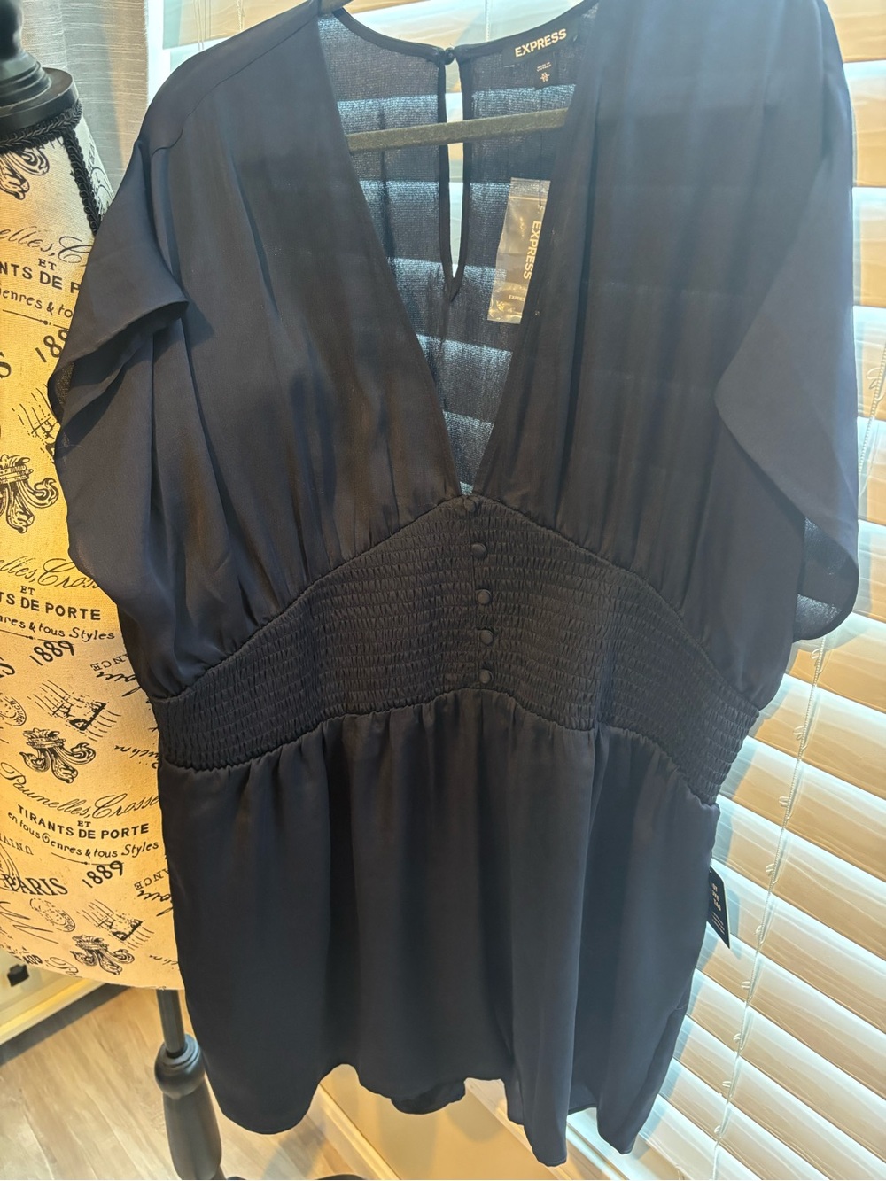 Express Navy V-Neck Smocked-Waist romper